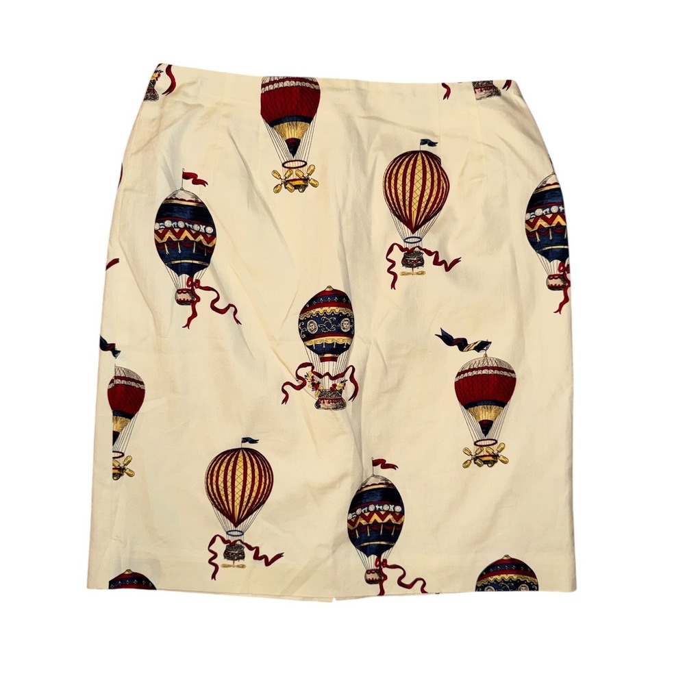 Talbots Pencil Skirt Women 8 Cream Hot‎ Air Balloon Novelty Print Vintage